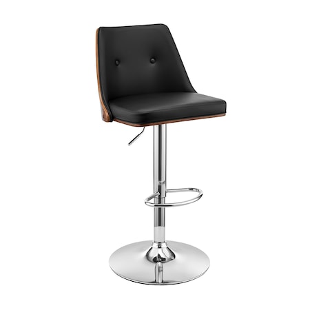 Armen Living Jacob Adjustable Swivel Black Faux Leather and Walnut Wood Bar Stool with Chrome Base LCJBBAWABL